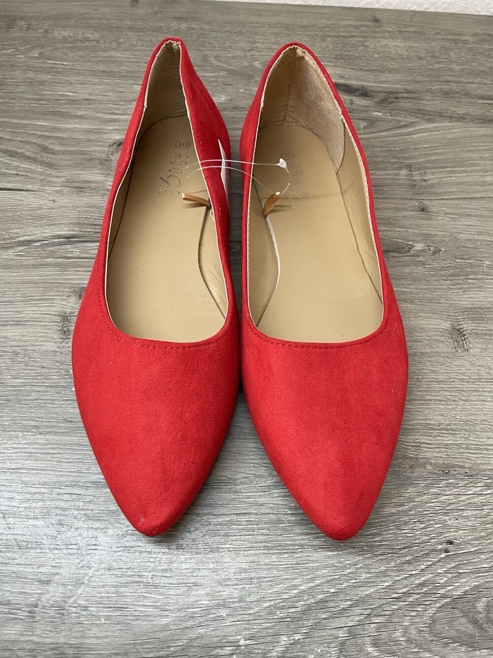 Rouge Helix Women's Red Faux Suede Pointed Toe Ballet Flats - Size 10 M NWT